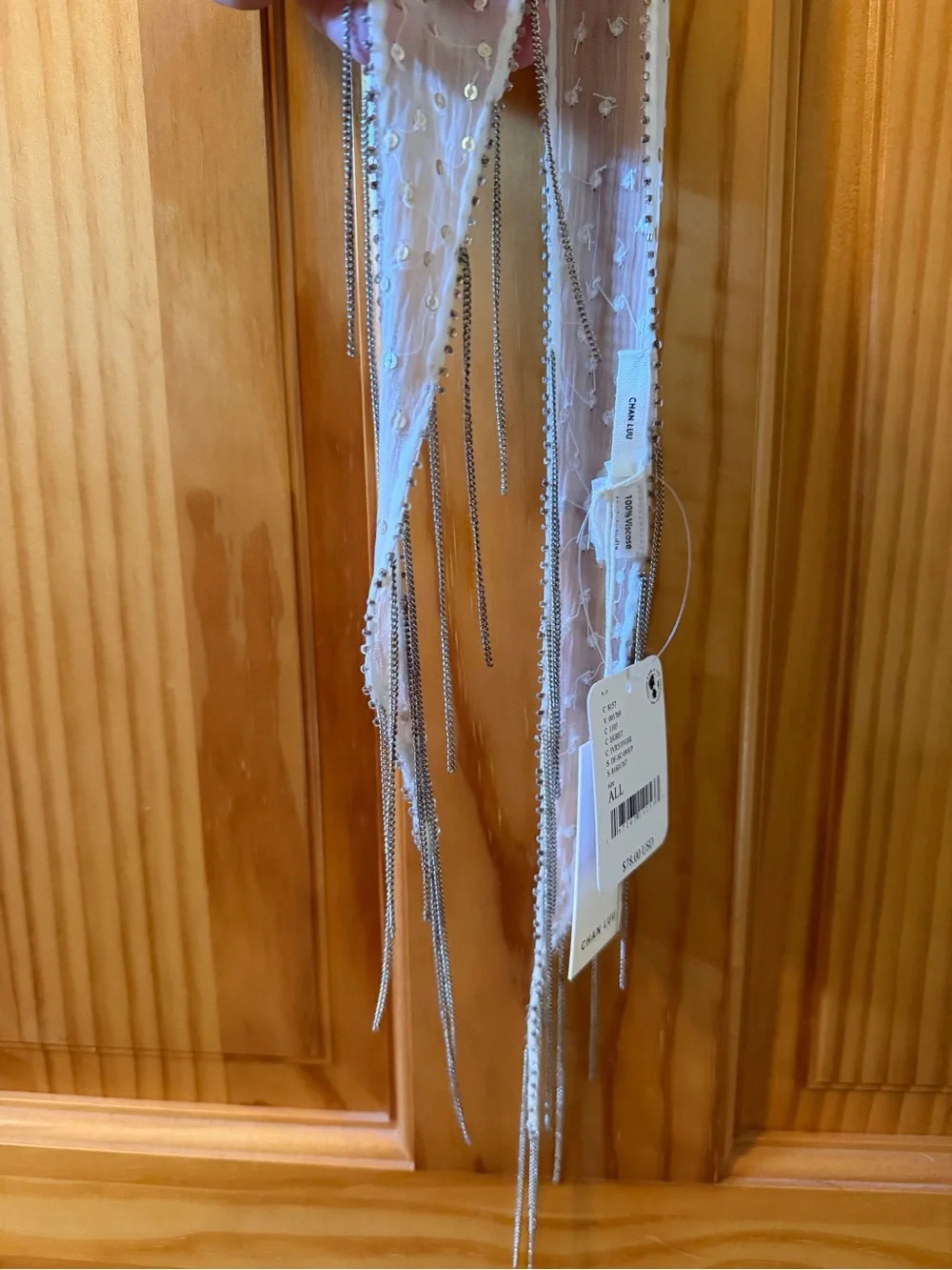 Free People Chan Luu Make It Rain White Fringe Skinny Scarf NWT